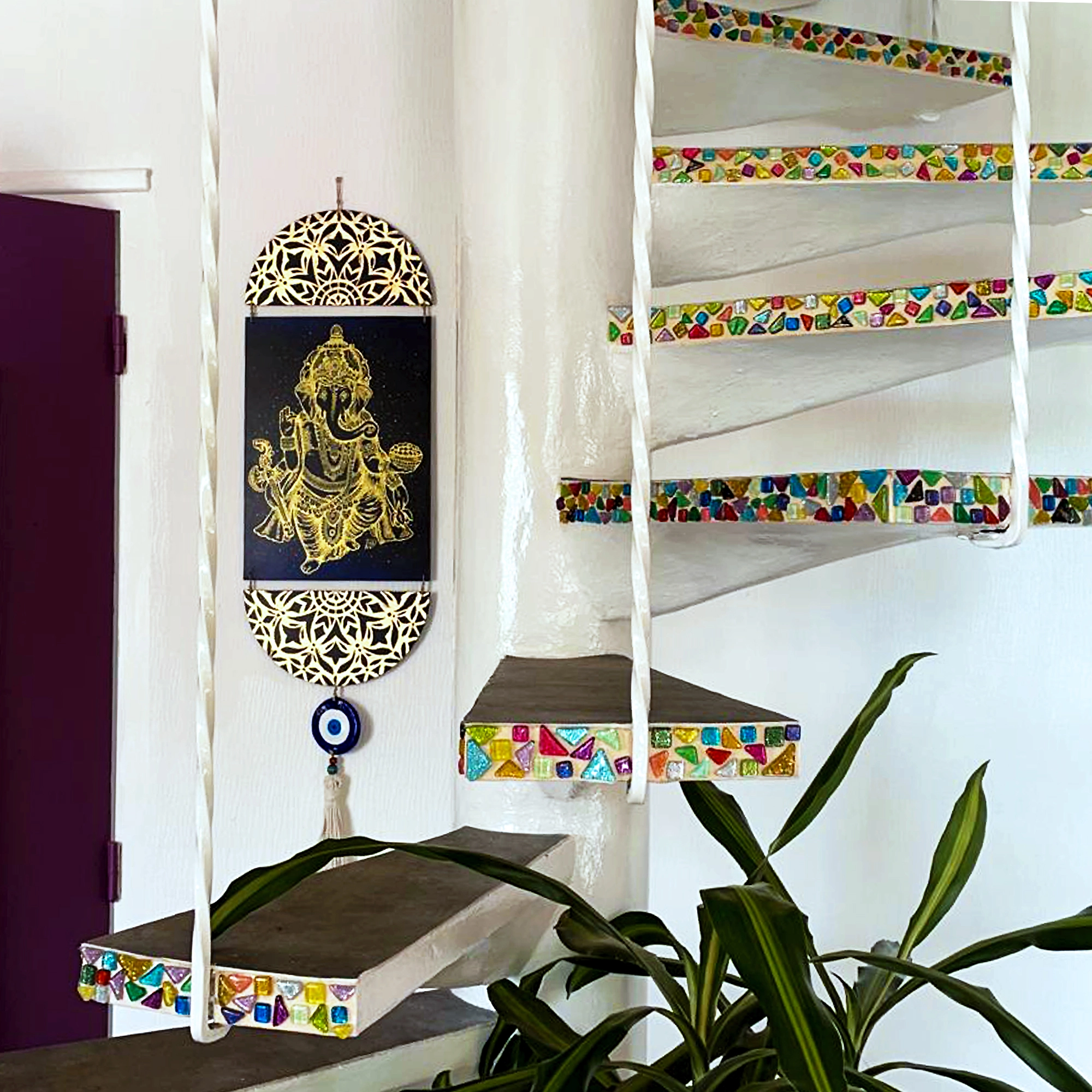 mobile art deco of ganesh with gold leaf