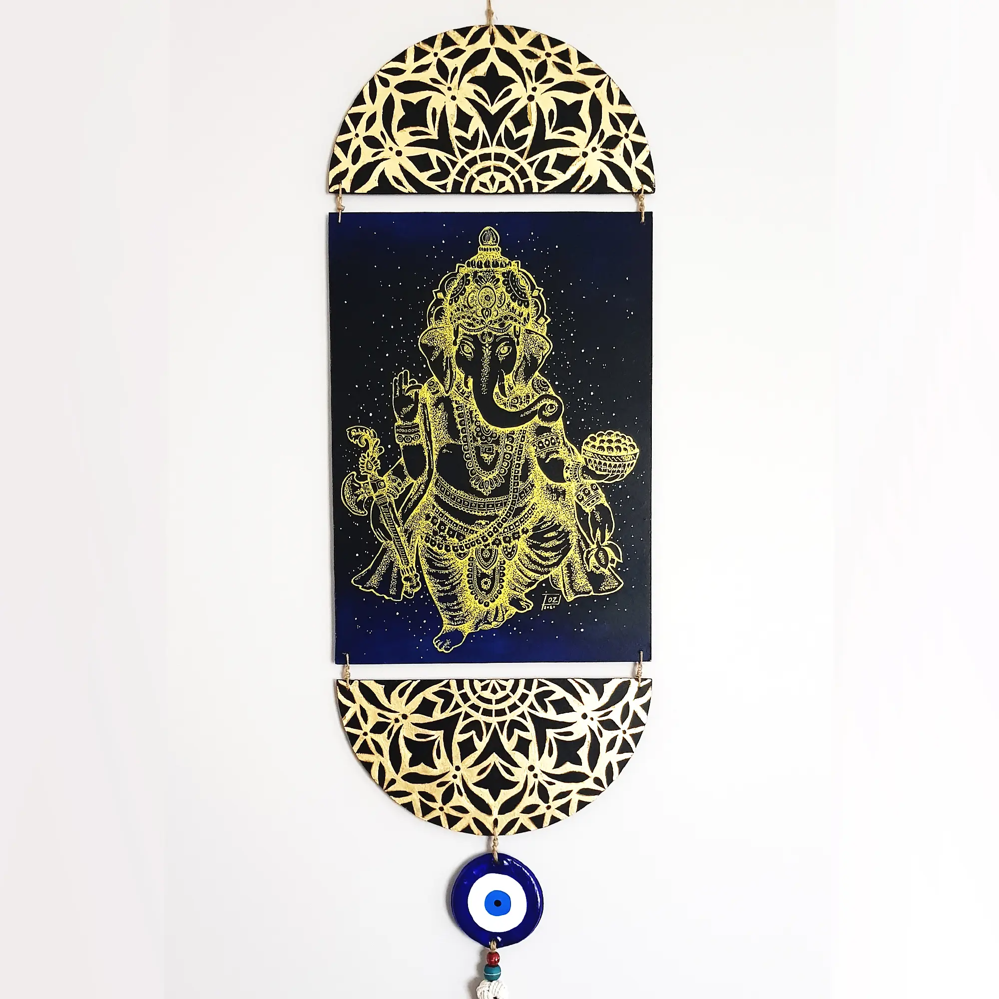 mobile art deco of ganesh with gold leaf