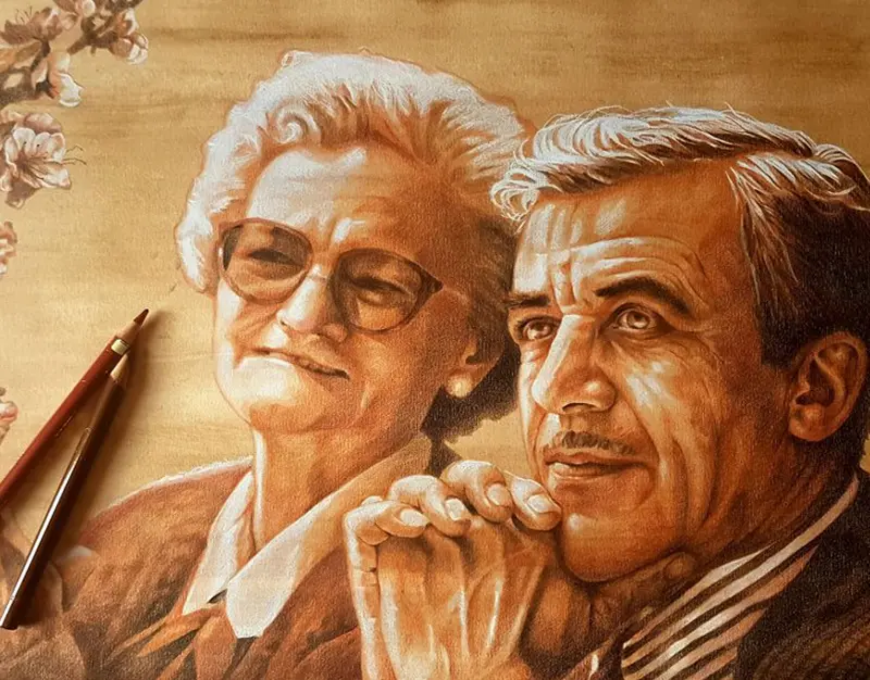 sepia pencils portrait of elderly people